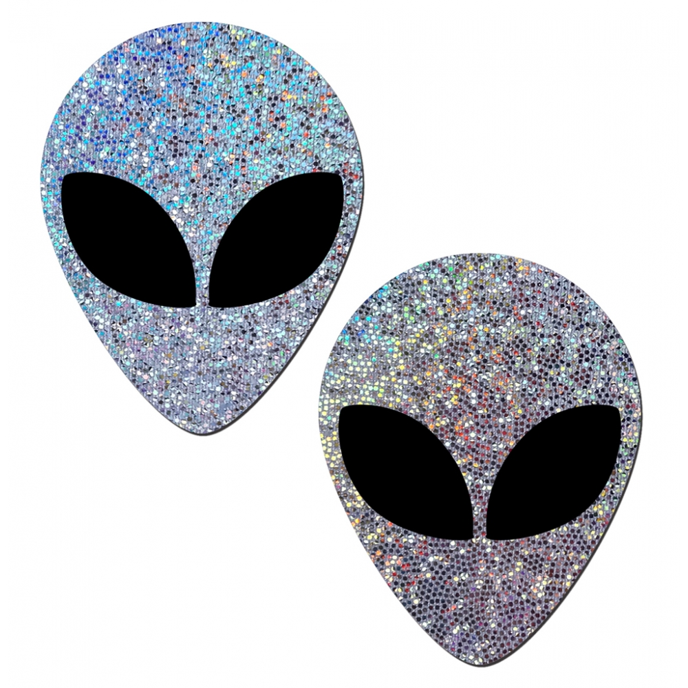Caches-Seins Glitter Alien Argenté