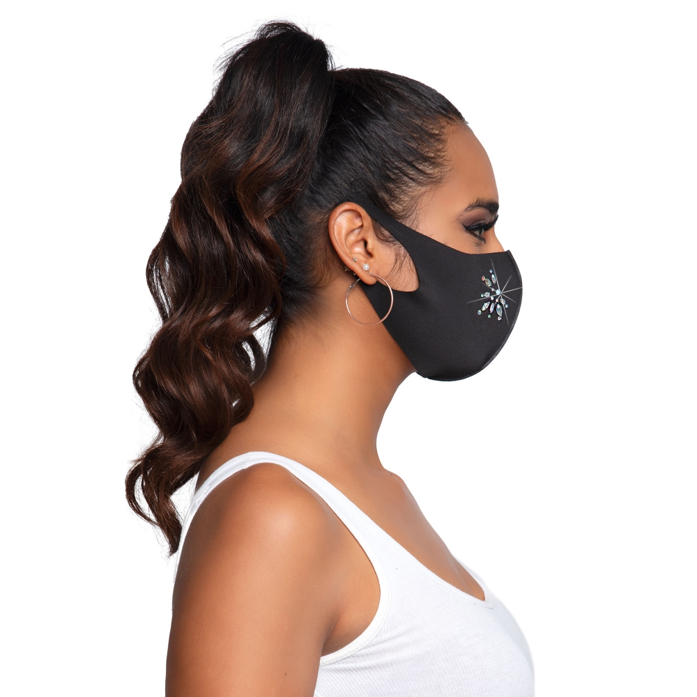 Masque de Protection Noir & Fleurs De Strass