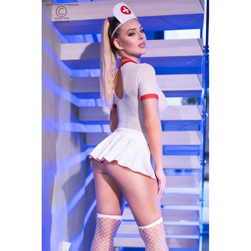 Costume Infirmière Spécialisée 6 Pièces Blanc & Rouge
