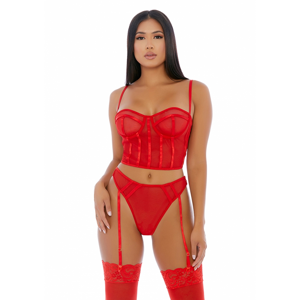 Ensemble 2 Pièces Sheer Intimacy Mesh Bustier Rouge