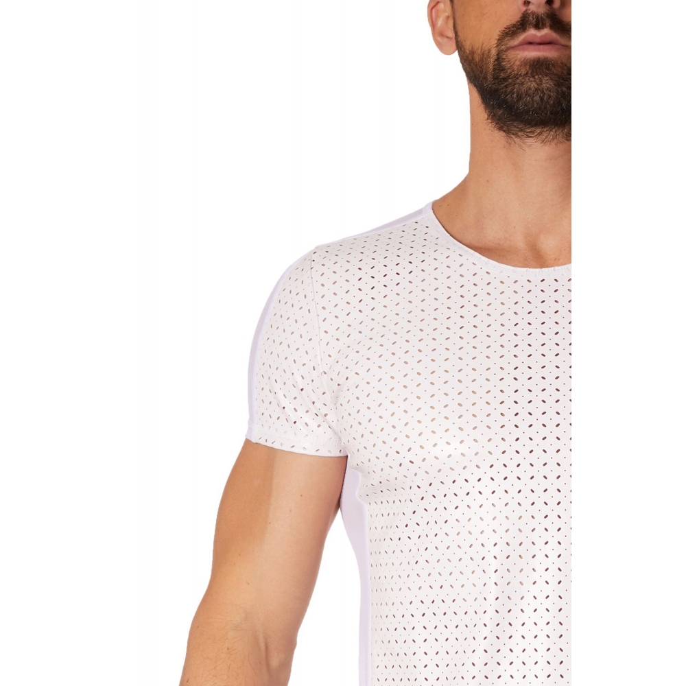T-Shirt Simili Cuir Ajouré LM811 Blanc