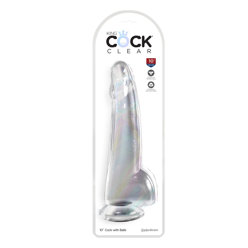 Gode XXL avec testicules 25,4 cm King Cock Clear