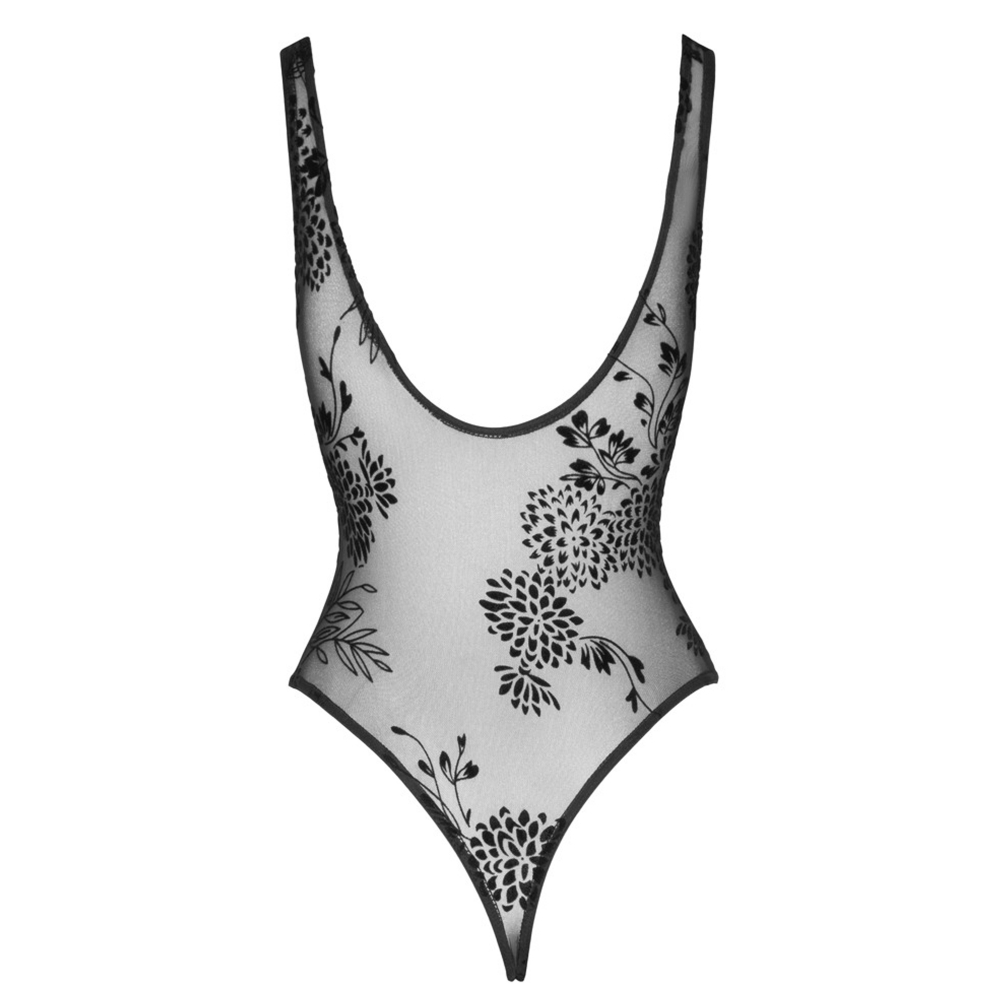 Body string transparent motif floral noir