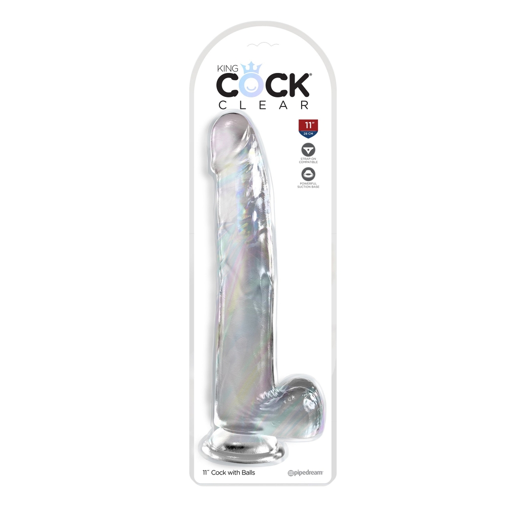 Gode XXL avec testicules 28 cm King Cock Clear