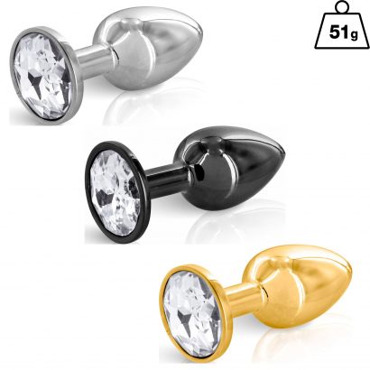 Image des 3 coloris proposés pour le plug anal aluminium bijou taille small par la marque Hidden Eden