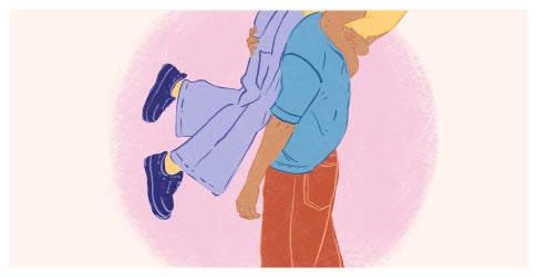 Illustration d&rsquo;un couple port&eacute; dans les bras illustrant la complicit&eacute; et le plaisir partag&eacute; dans le couple