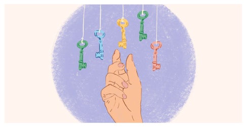 Illustration d&rsquo;une main choisissant une cl&eacute; parmi plusieurs symbolisant la recherche de solutions aux difficult&eacute;s sexuelles