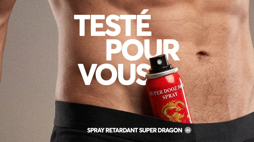 une homme avec un spray retardant entre sa peau et son caleçon