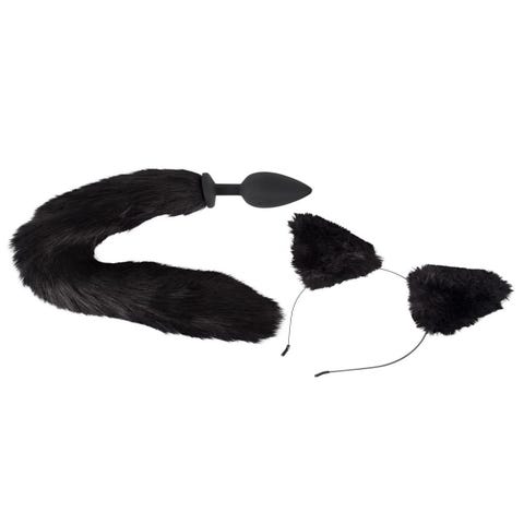 Kit Plug Anal Queue Féline Noire & Serre Tête Chat