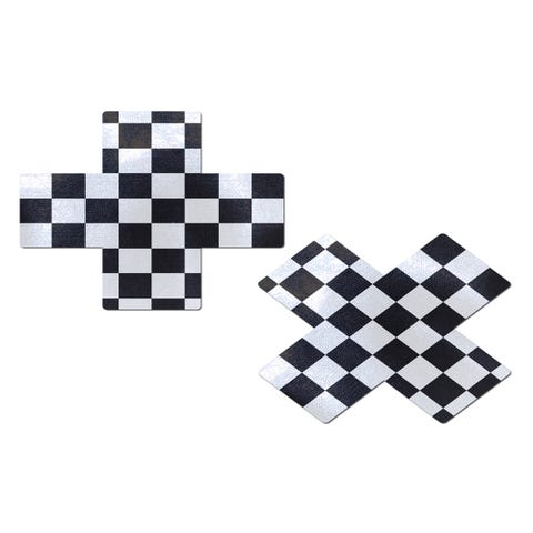 Caches-Seins Croix Damier Noir & Blanc