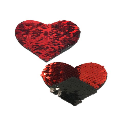 Caches-Seins Cœur Sequins Réversibles Rouge et Noir