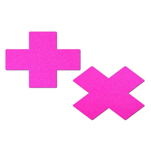 Caches-Seins Croix Néon Rose 