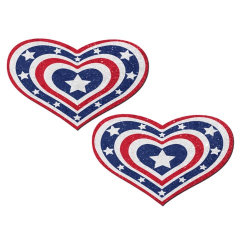 Caches-Seins Coeur USA Rouge, Blanc & Bleu