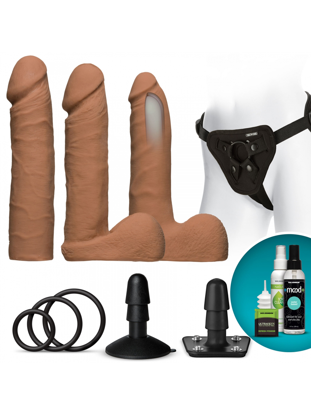 Coffret Gode Ceinture Vac-U-Lock Dual Density UltraSkyn Set Caramel main product photo