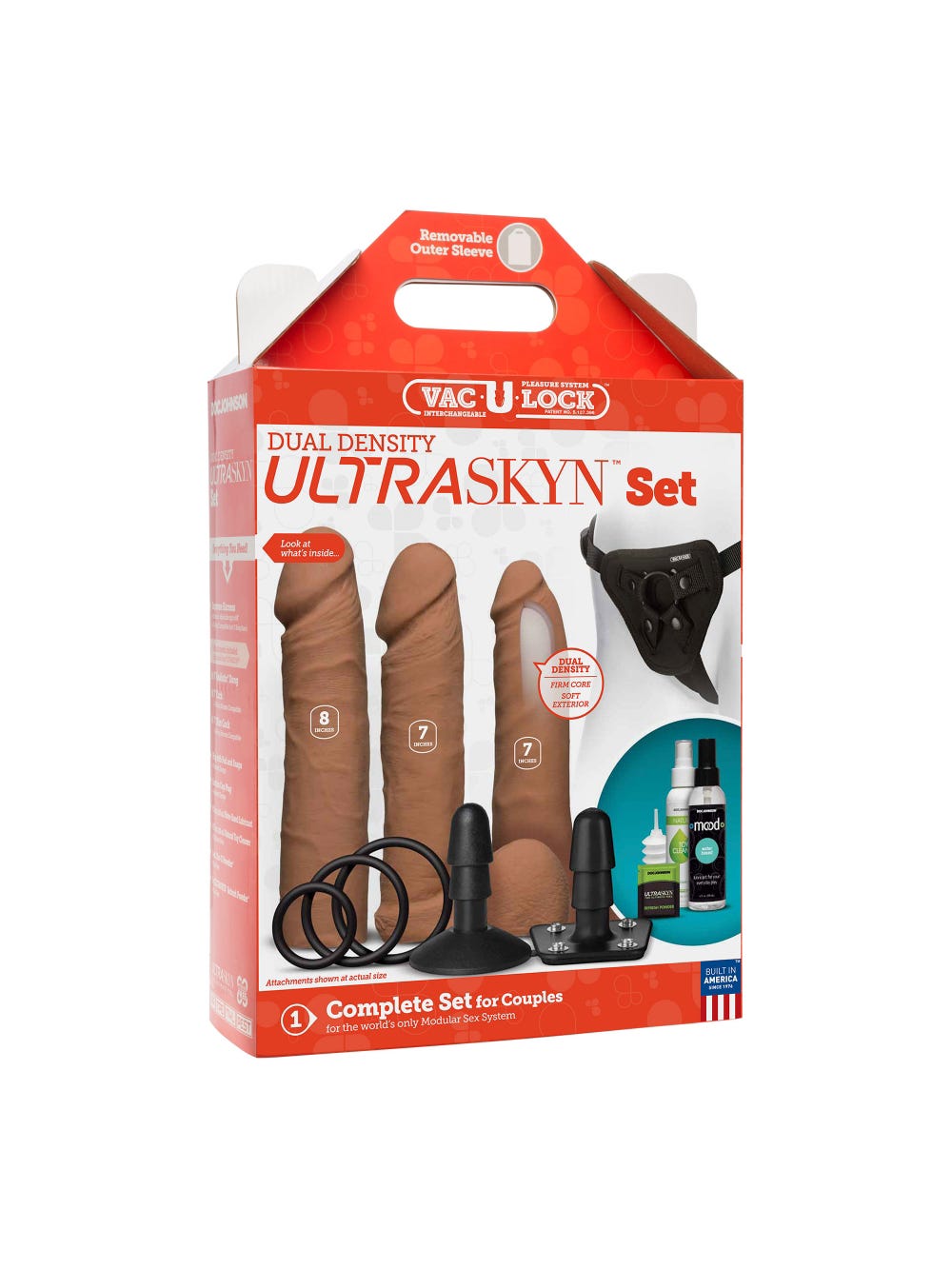 Coffret Gode Ceinture Vac-U-Lock Dual Density UltraSkyn Set Caramel