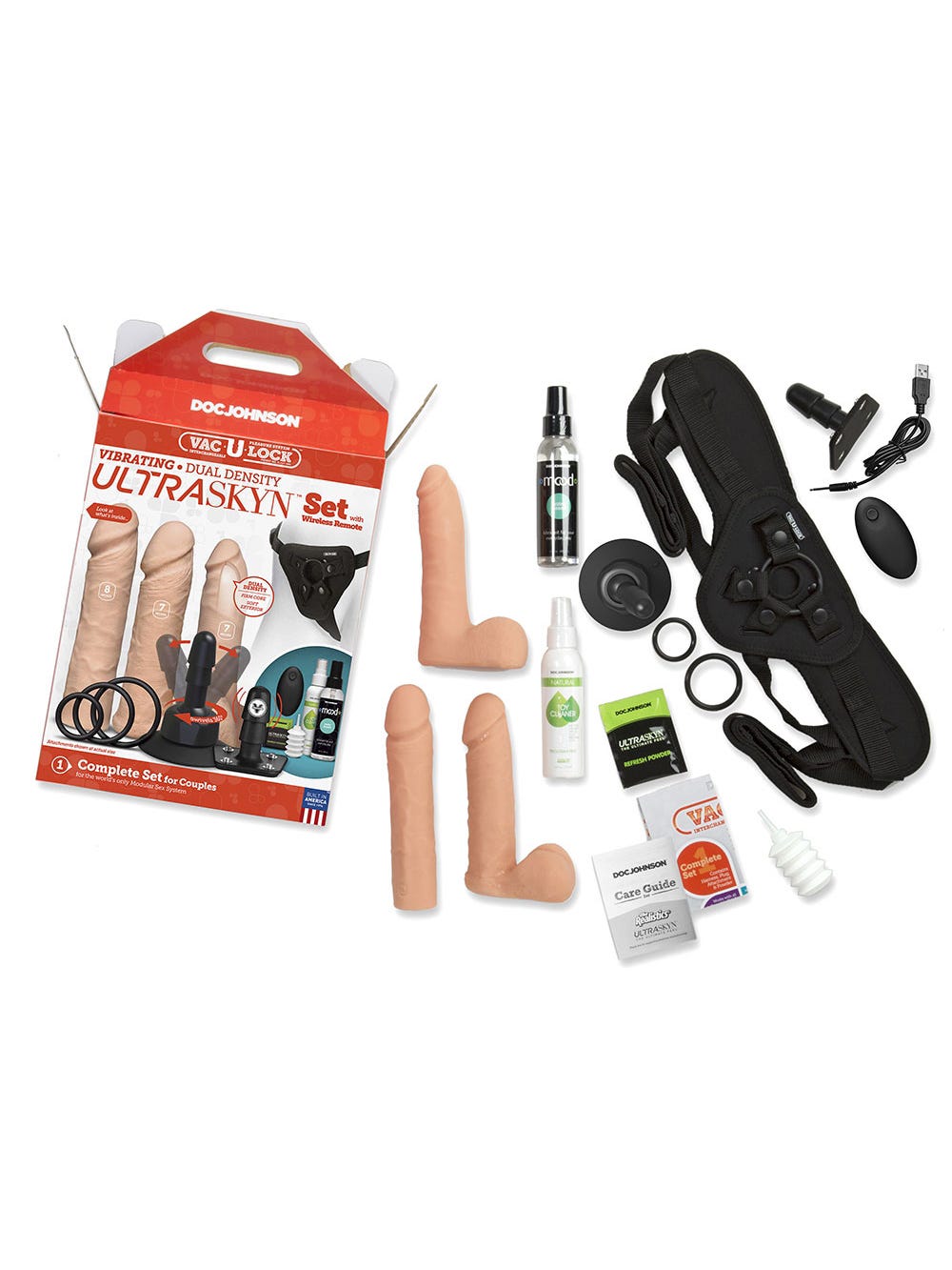 Coffret Gode Ceinture Vac-U-Lock Vibrant Dual Density UltraSkyn Vanille