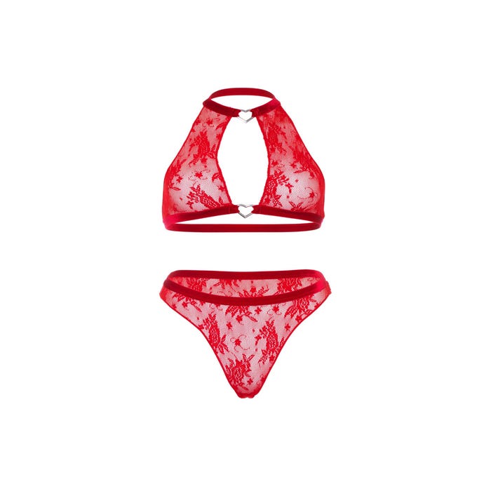 Ensemble 2 Pièces 86116 Ras De Cou Coeur Rouge