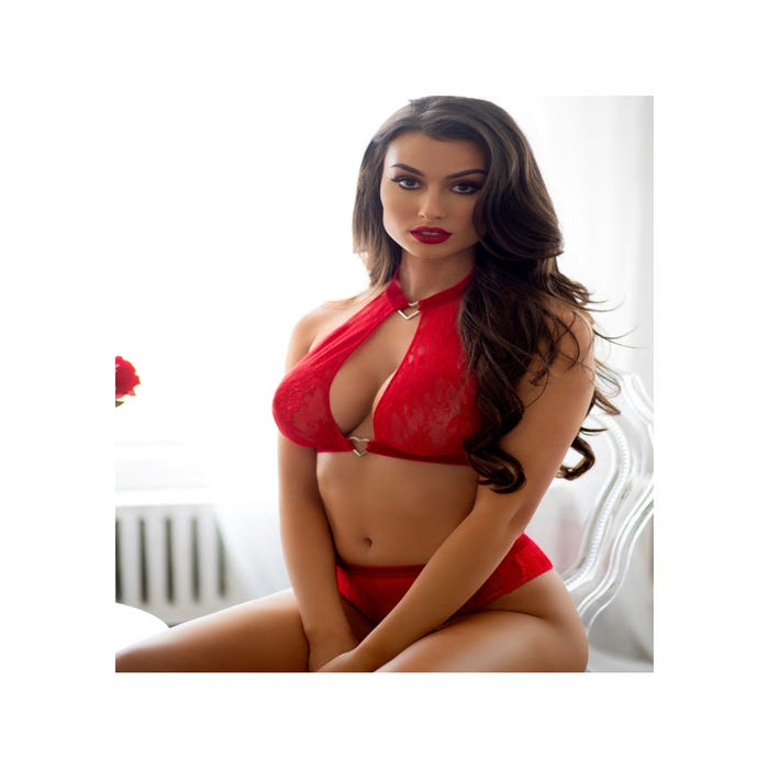Ensemble 2 Pièces 86116 Ras De Cou Coeur Rouge