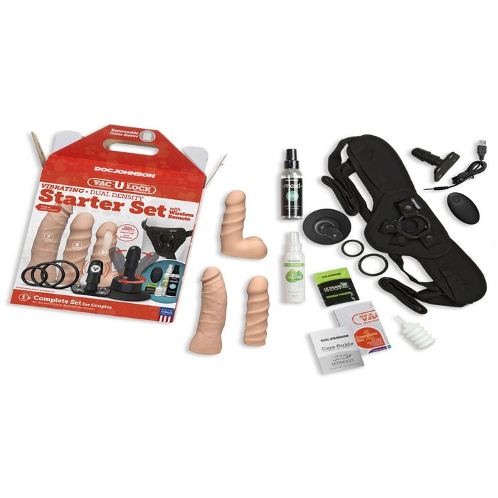 Coffret Gode Ceinture Vac-U-Lock Vibrant Dual Density Starter Vanille