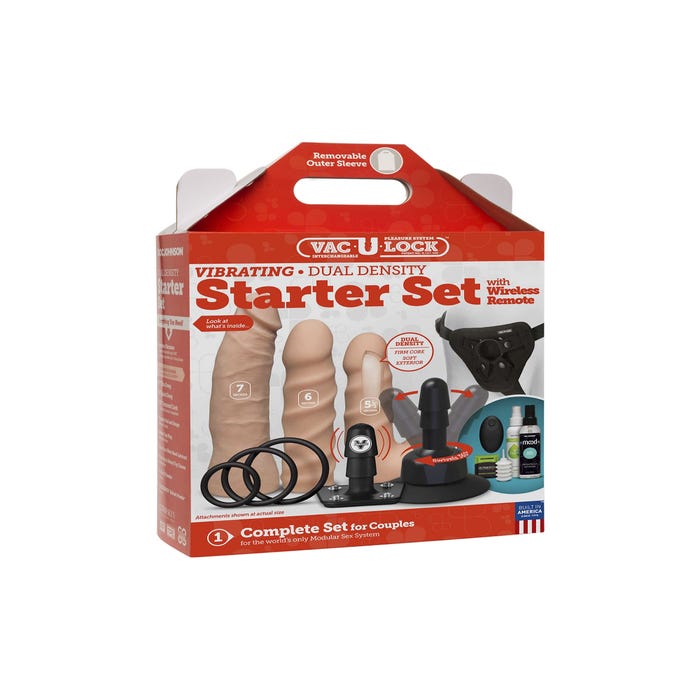 Coffret Gode Ceinture Vac-U-Lock Vibrant Dual Density Starter Vanille