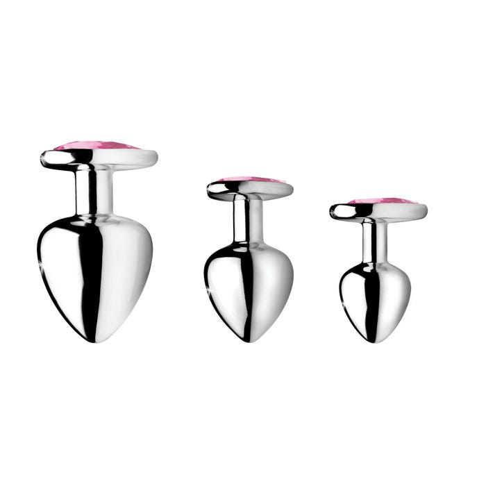 Kit de 3 Plugs Anal Métal Bijou Pink Heart Gem