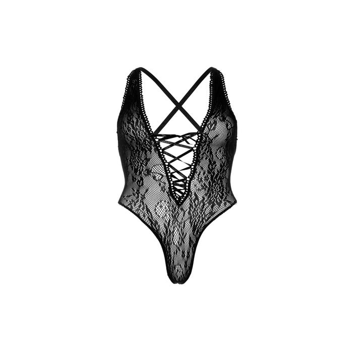 Body Dentelle Florale Laçage Noir