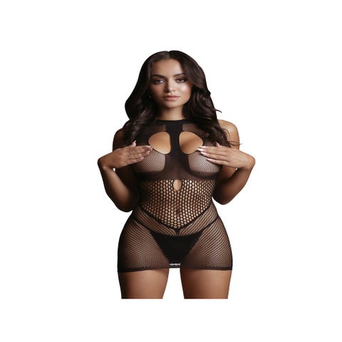 Robe Col Haut & Résille Noire