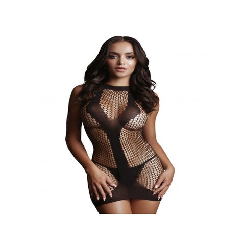 Robe Mini DES015 Résille Noire