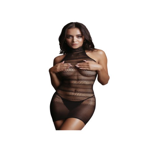 Robe Mini Col Montant & Dentelle Noire