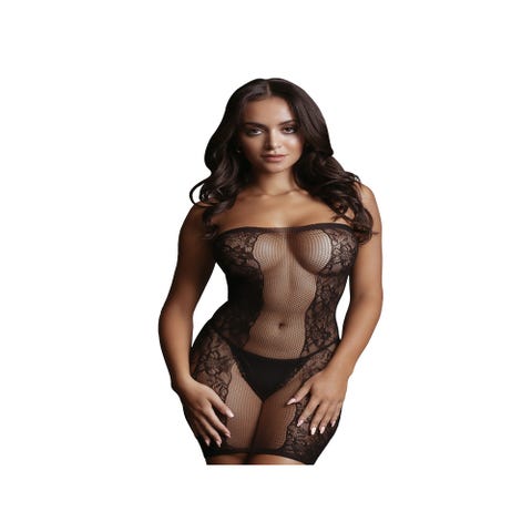 Robe Bustier Dentelle & Résille Noire