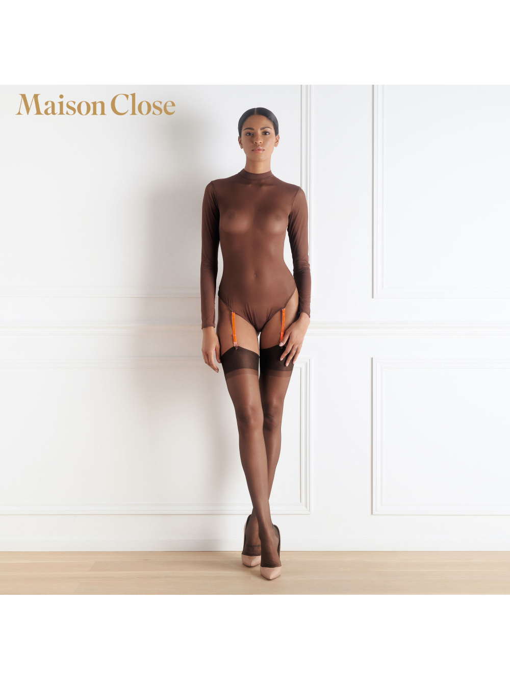 Body String Manches Longues Corps à Corps Choco & Orange Fluo