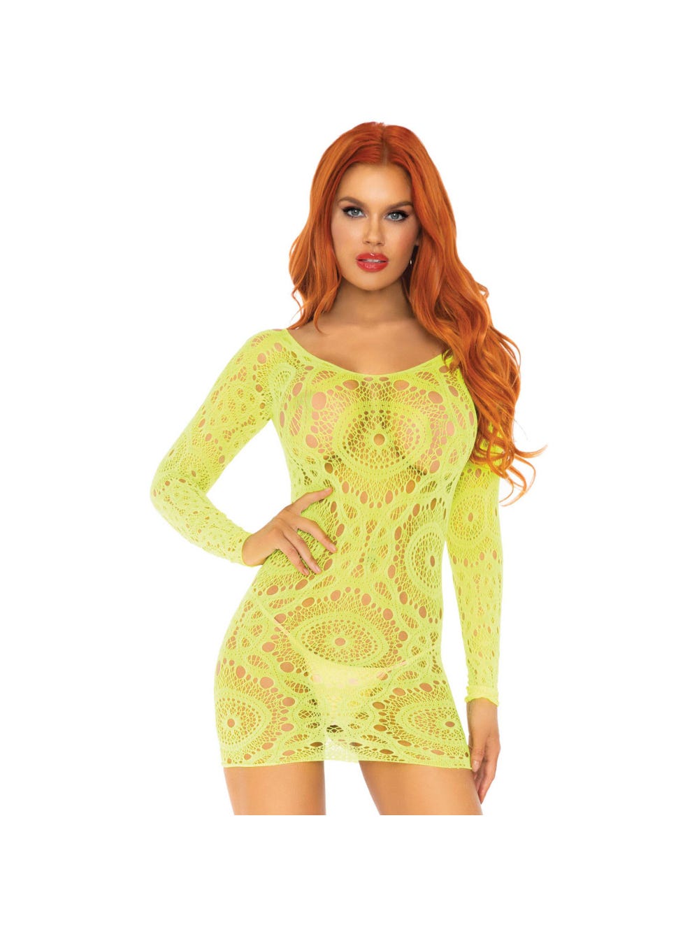 Robe 86794 Manches Longues & Dentelle Jaune Fluo main product photo