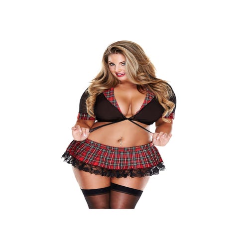Costume 2 Pièces Dentelle Étudiante Sexy Rouge & Noir GT