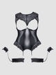 Body Ouvert Effet Cuir & Dentelle Avec Jarretelles Menottes