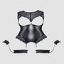 Body Ouvert Effet Cuir & Dentelle Avec Jarretelles Menottes