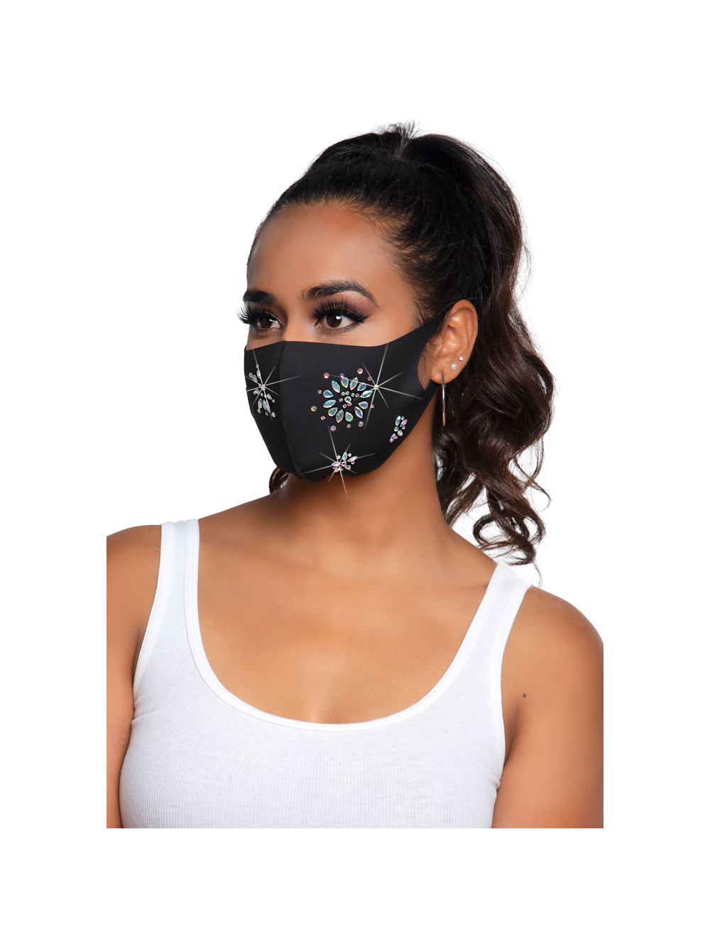 Masque de Protection M1003 Noir & Fleurs De Strass