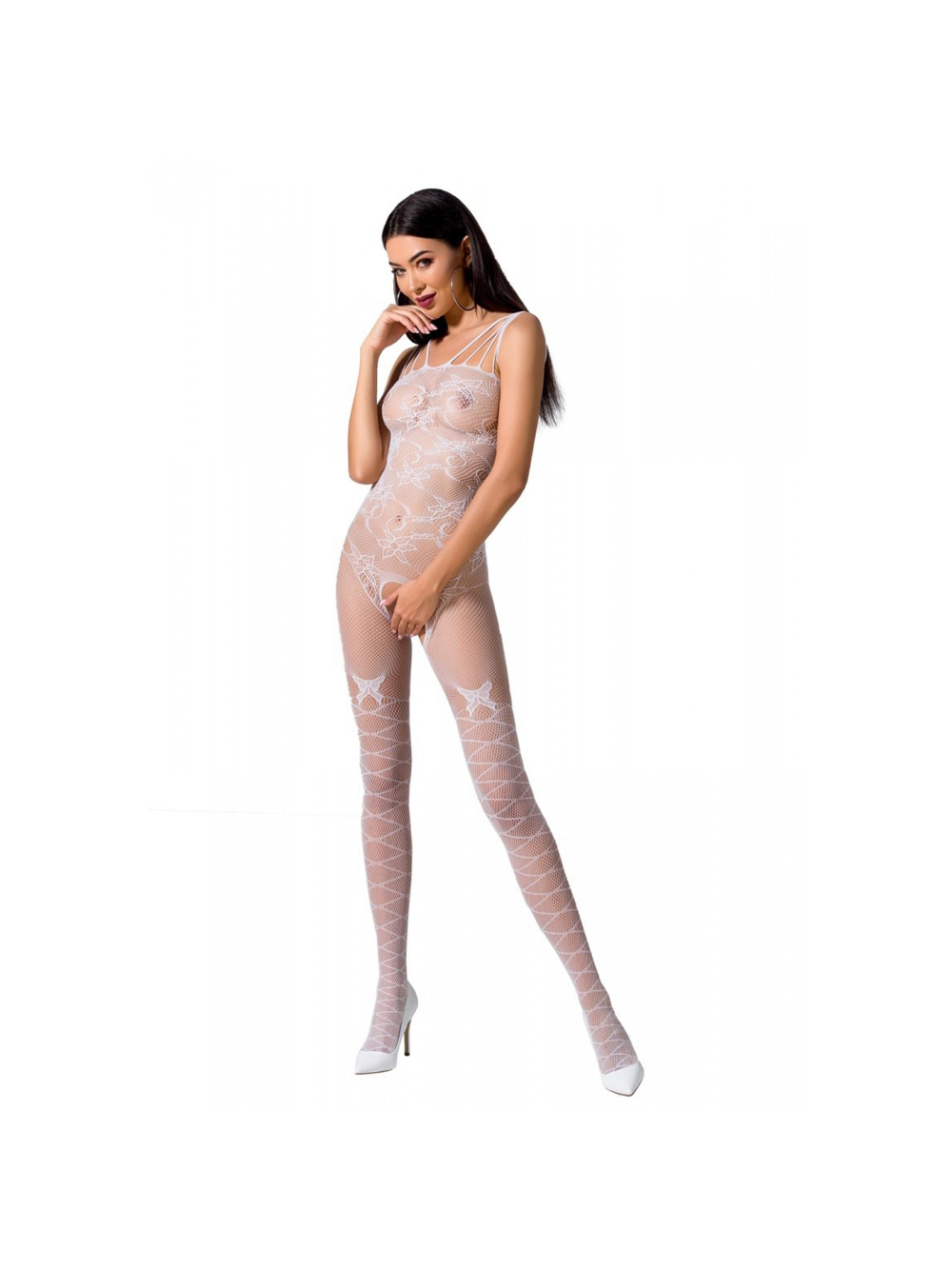 Combinaison Ouverte Résille Effet Bas BS076 Erotic Line Blanche