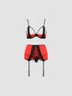 Ensemble 3 Pièces Porte-Jartelles Femmina Devil Collection Rouge Satiné