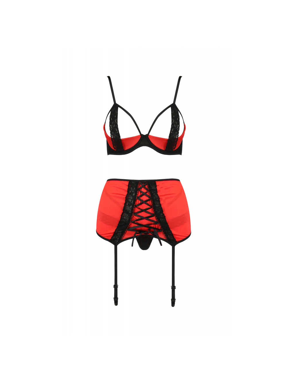 Ensemble 3 Pièces Porte-Jartelles Femmina Devil Collection Rouge Satiné
