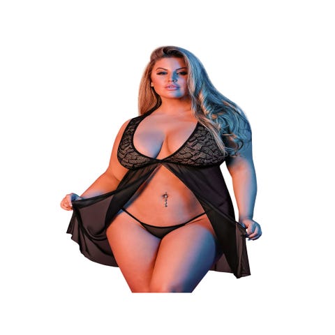 Nuisette Babydoll Ouverte Dentelle Noire