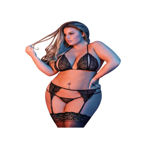 Ensemble Peek-A-Boo 3 Pièces Dentelle Noir GT
