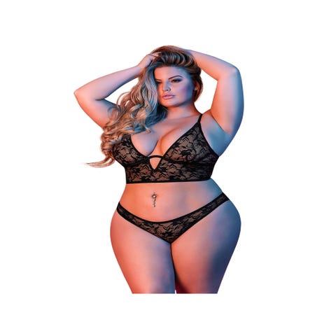 Ensemble Brassière Triangle Dentelle 2 Pièces Noir GT