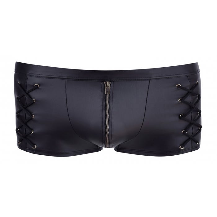 Boxer Effet Cuir Zip & Laçage Noir