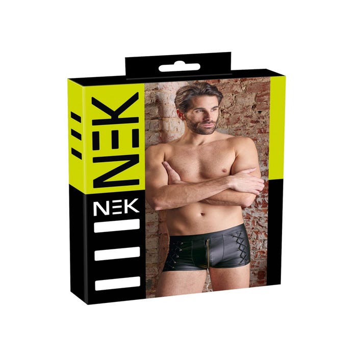 Boxer Effet Cuir Zip & Laçage Noir