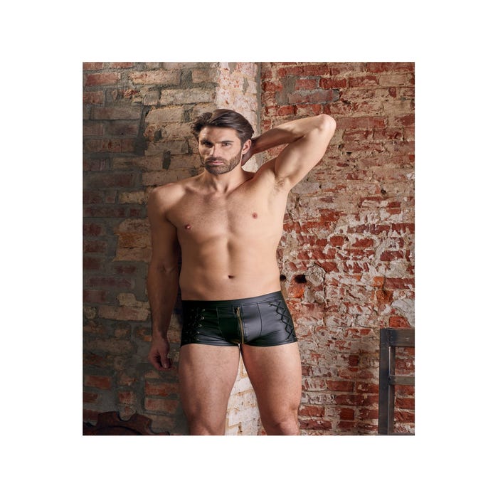 Boxer Effet Cuir Zip & Laçage Noir