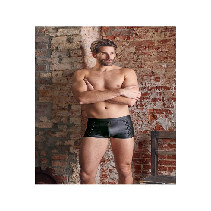 Boxer Effet Cuir Zip & Laçage Noir