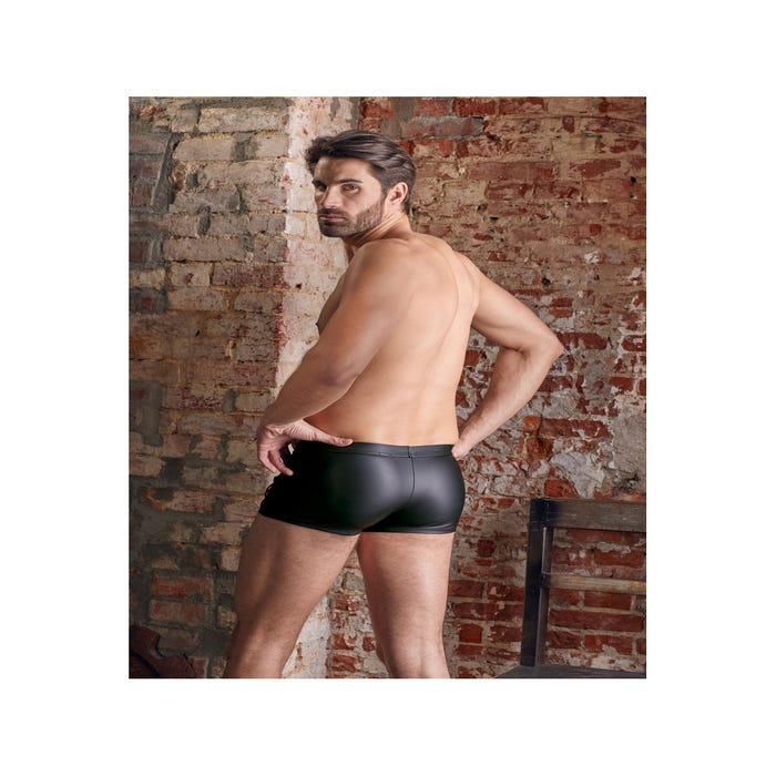 Boxer Effet Cuir Zip & Laçage Noir