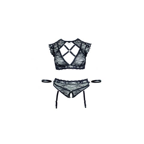 Ensemble 3 Pièces Ouvert Harnais & Menottes Noir