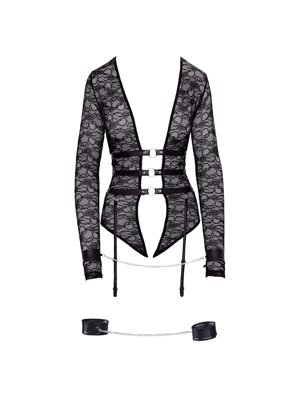 Body 3 Pièces Ouvert Harnais & Dentelle Noir main product photo