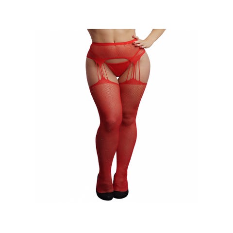 Collant Porte-Jarretelles Résille & Strass Rouge